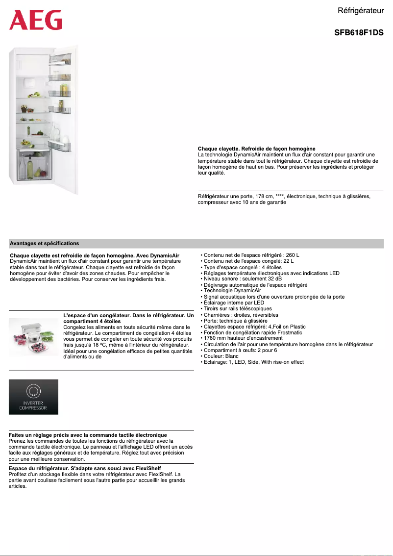 Página 1 del manual Ficha técnica AEG SFB618F1DS