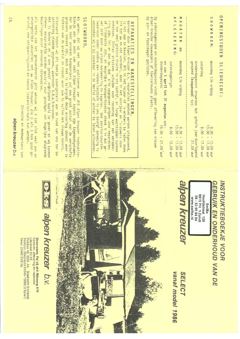 Page n°1 - Manuel utilisateur Alpen Kreuzer Select (1986)