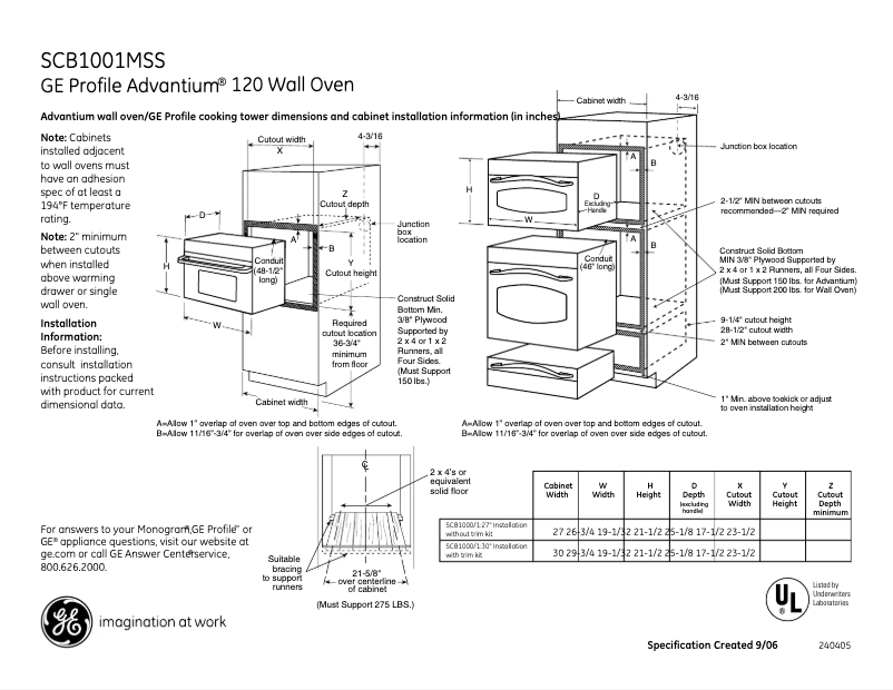 Page n°1 - Fiche technique GE SCB1001MSS
