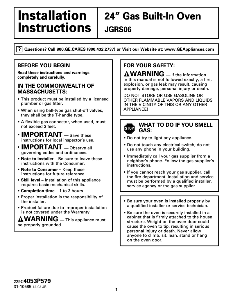 Image de la première page du manuel de l'appareil JGRS06BEJBB