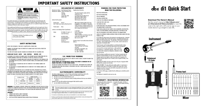 Page 1 de la notice Guide de démarrage rapide DBX DI1