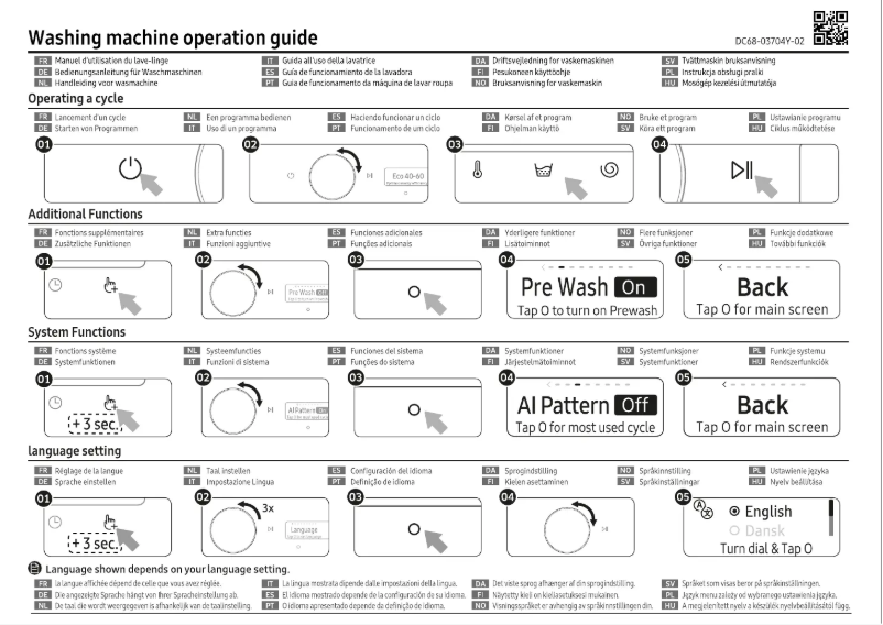 Page 1 de la notice Guide de démarrage rapide Samsung WW90T654DLX