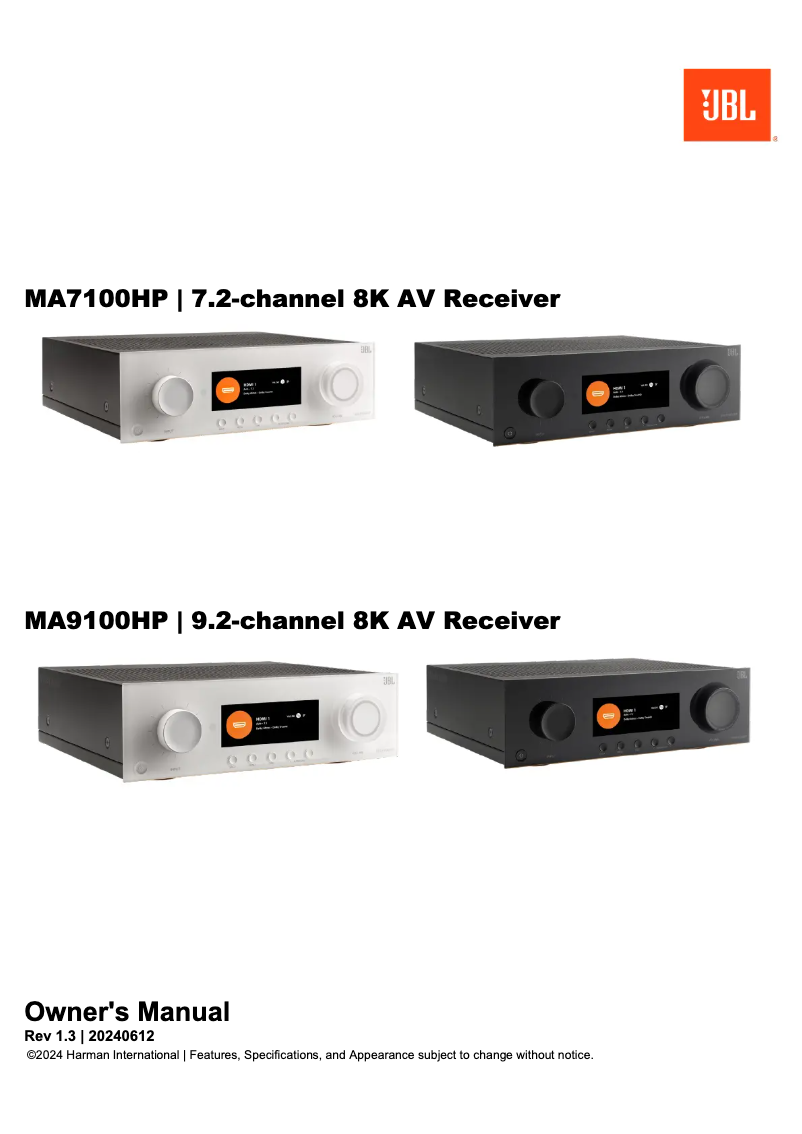 Page 1 de la notice Manuel utilisateur JBL MA7100HP