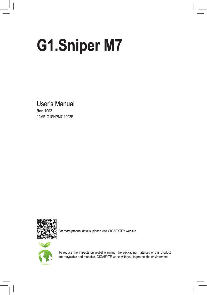Page 1 de la notice Manuel utilisateur Gigabyte G1.Sniper M7