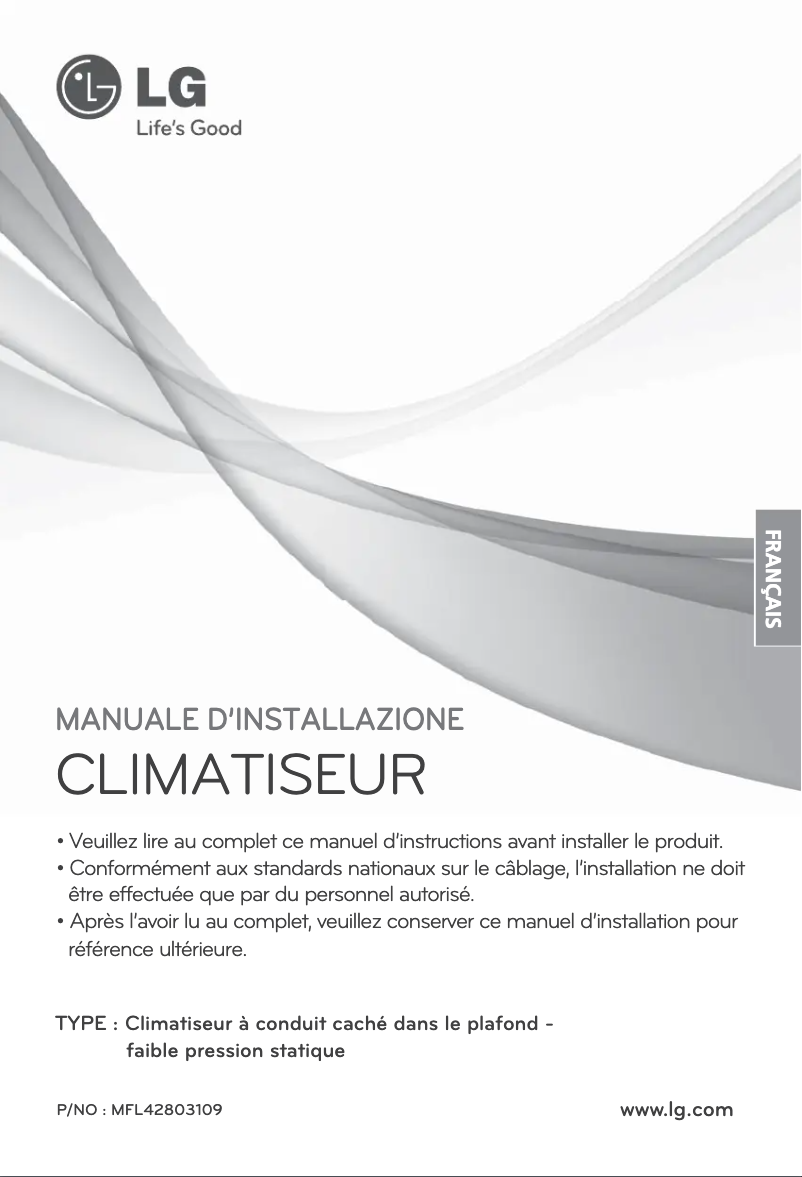 Page 1 de la notice Guide d'installation LG ARNU24GB2G2