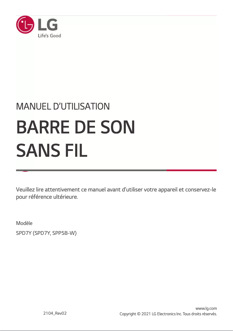 Page 1 de la notice Manuel utilisateur LG SPD7Y