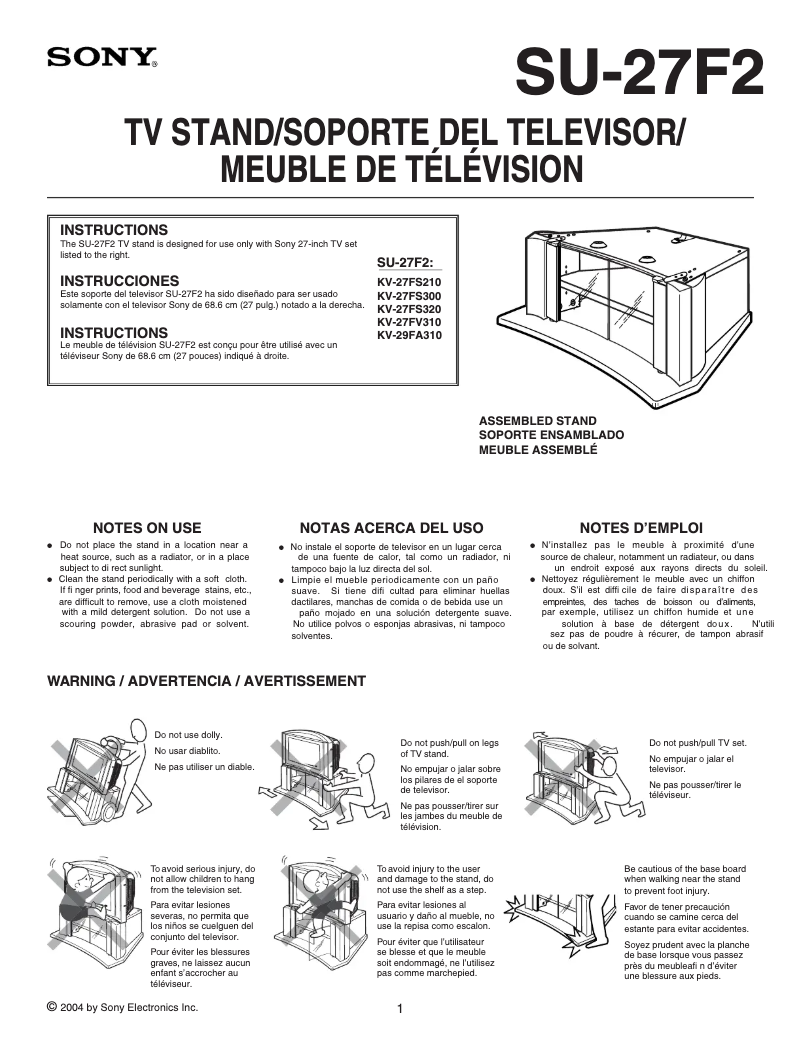 Page 1 de la notice Manuel utilisateur Sony KV-27FS210