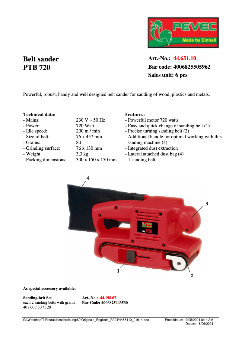 Page n°1 - Manuel utilisateur Pevec PTB 720