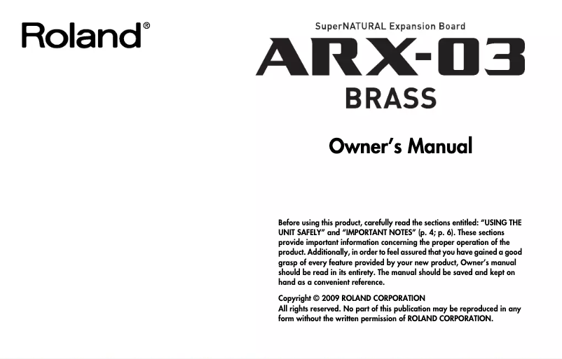 Image de la première page du manuel de l'appareil ARX-03