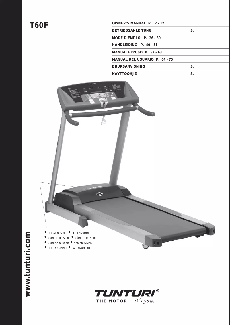 Page 1 de la notice Manuel utilisateur Tunturi T60F