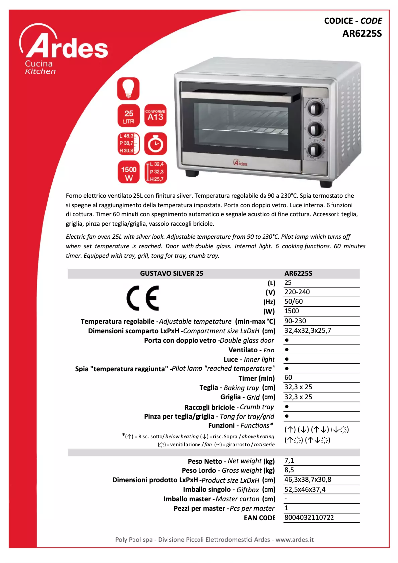 Página 1 del manual Ficha técnica Ardes Gustavo AR6225S