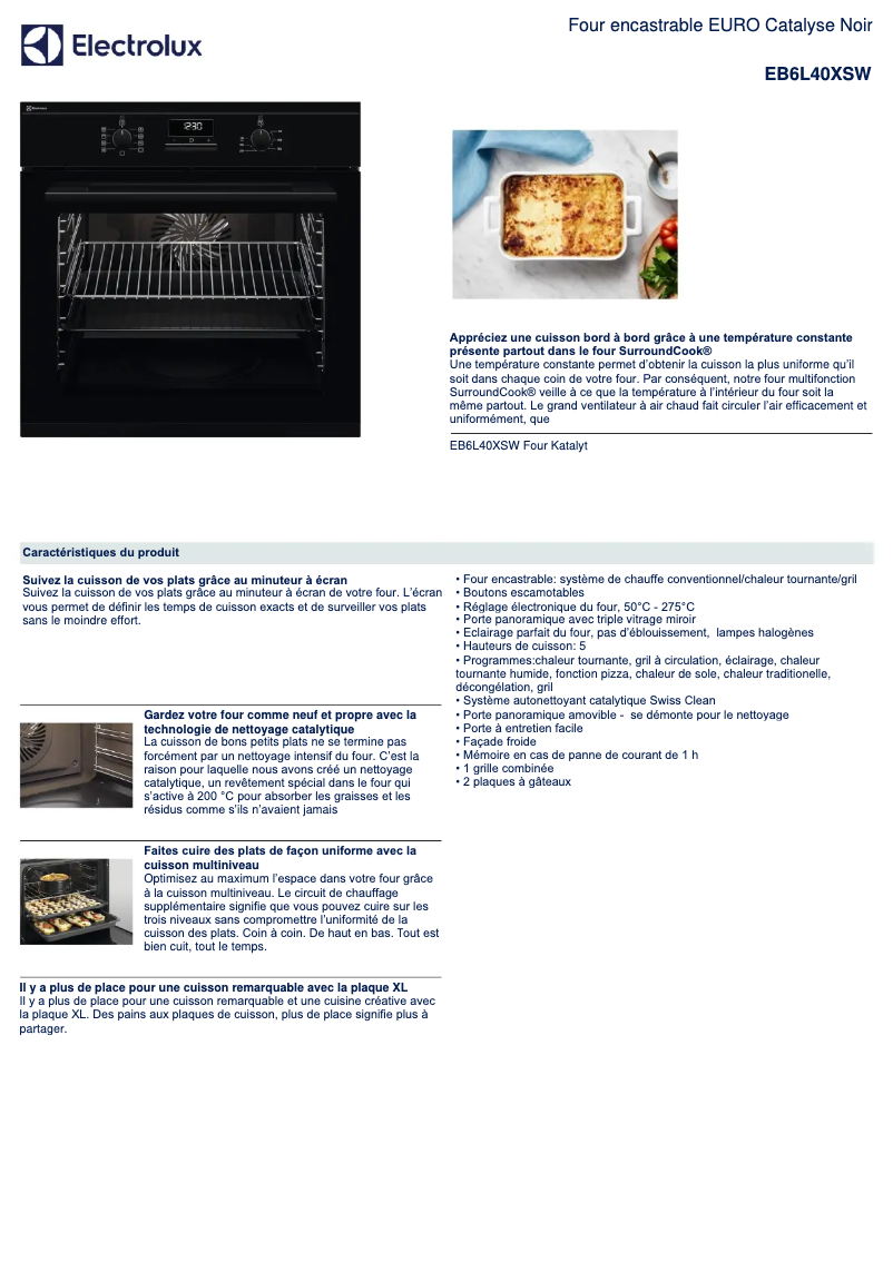 Page 1 de la notice Fiche technique Electrolux EB6L40XSW