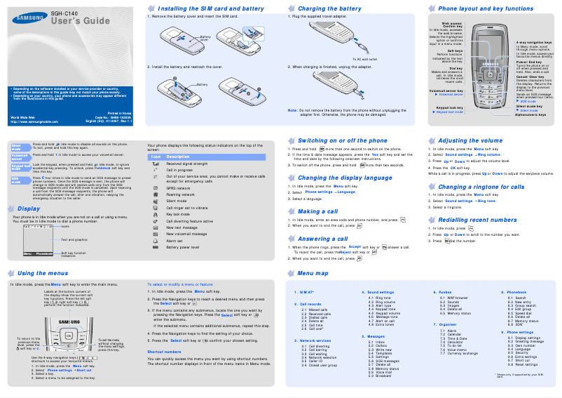 Imagen de la primera página del manual del dispositivo SGH-C140