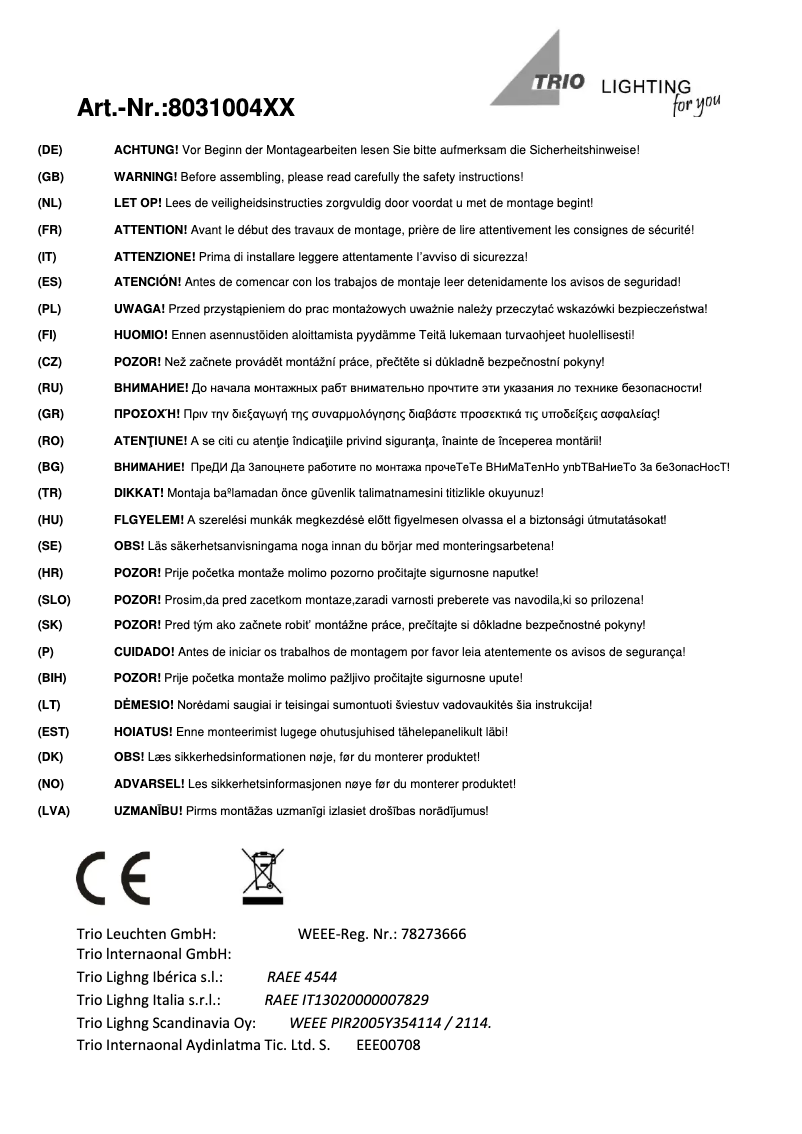 Image de la première page du manuel de l'appareil Trumpet 803100404