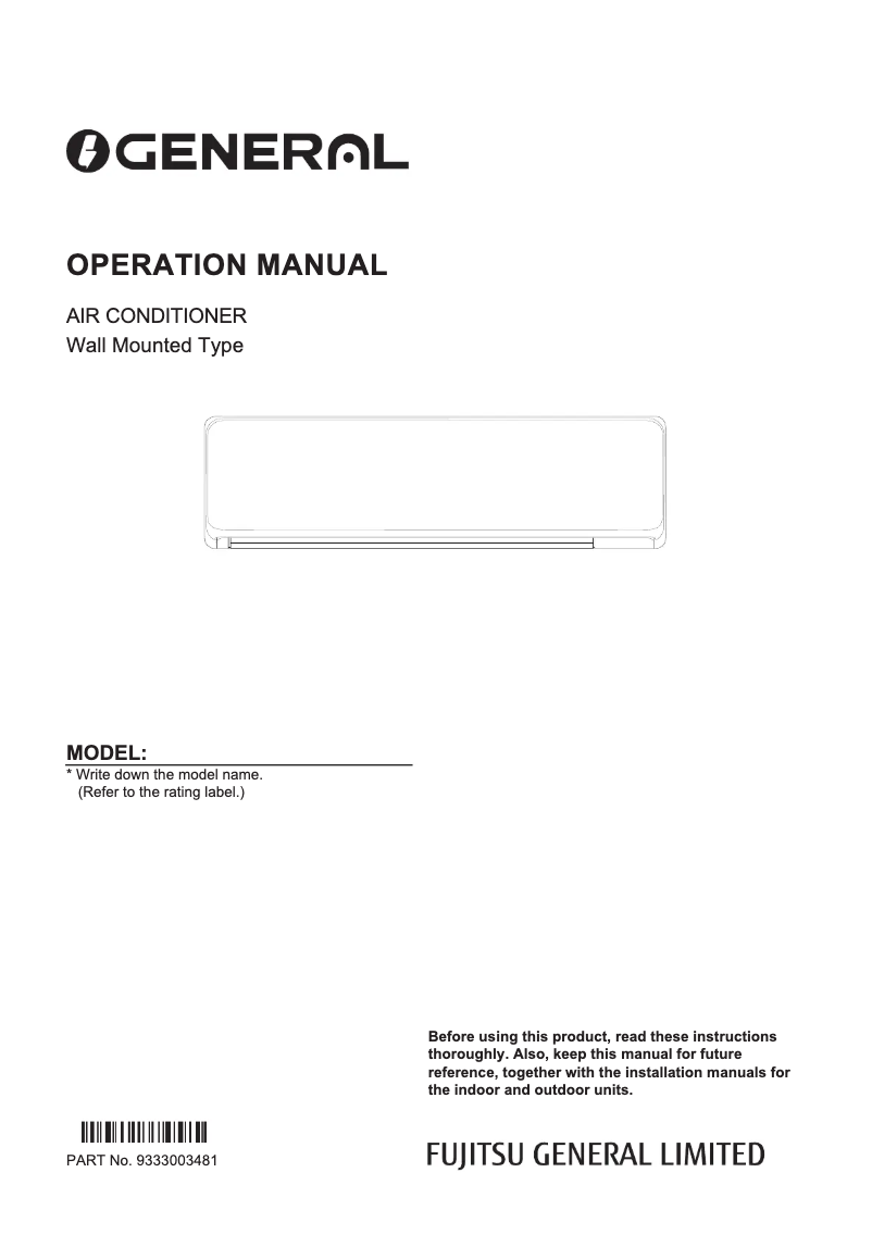 Image de la première page du manuel de l'appareil ASGG24KJTA