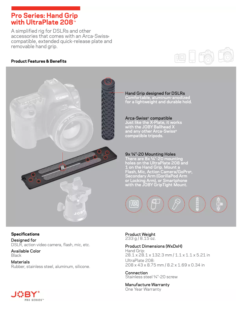 Page n°1 - Manuel utilisateur Joby Suction Cup & GorillaPod Arm