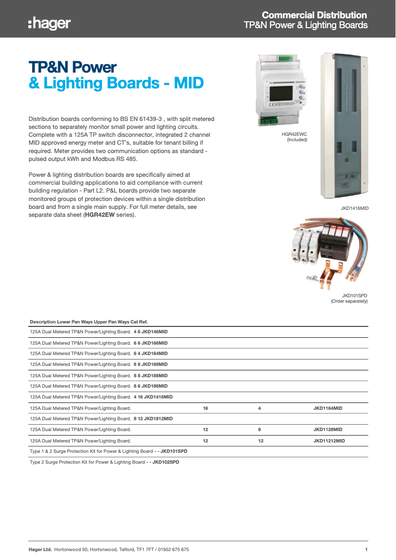 Page 1 de la notice Fiche technique Hager JKD188MID