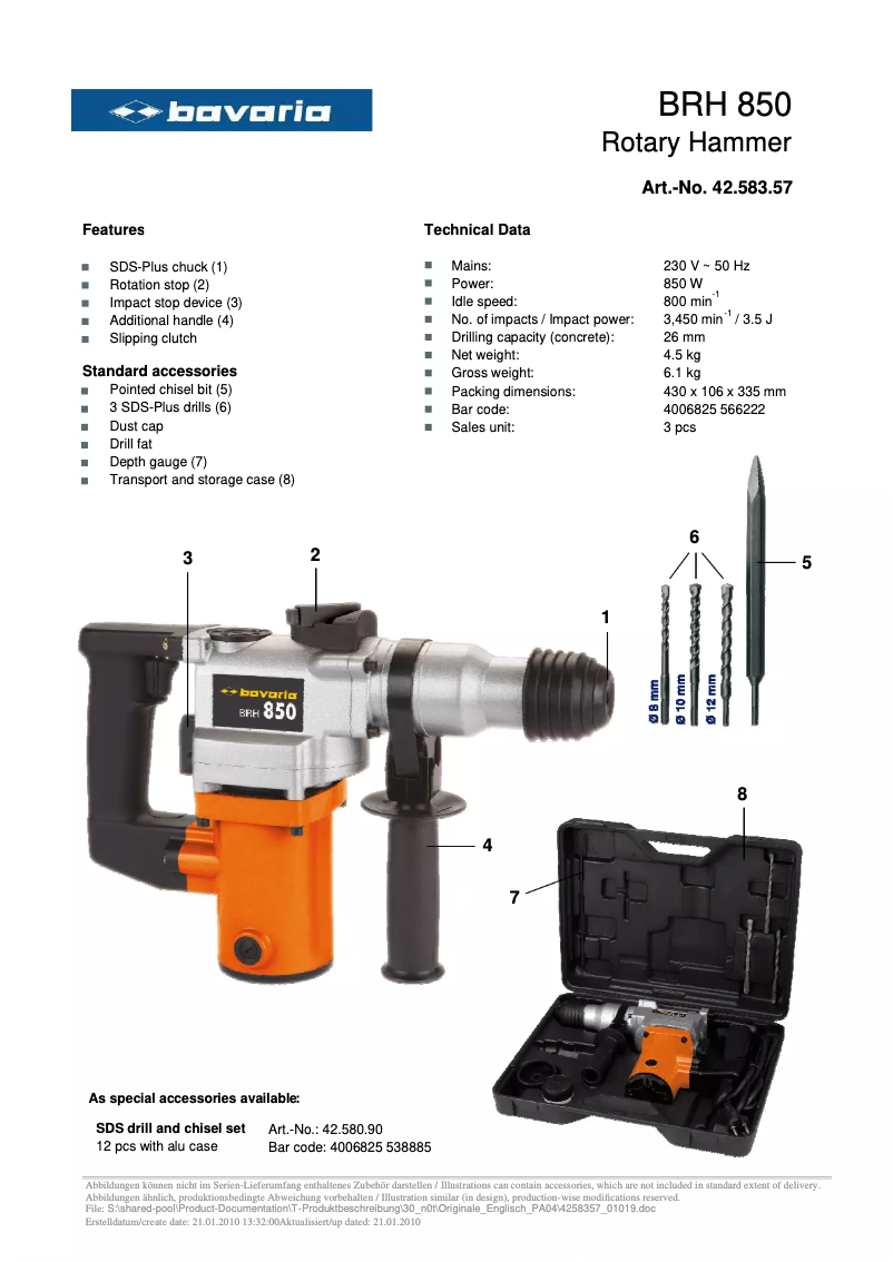 Page n°1 - Manuel utilisateur Bavaria BRH 850