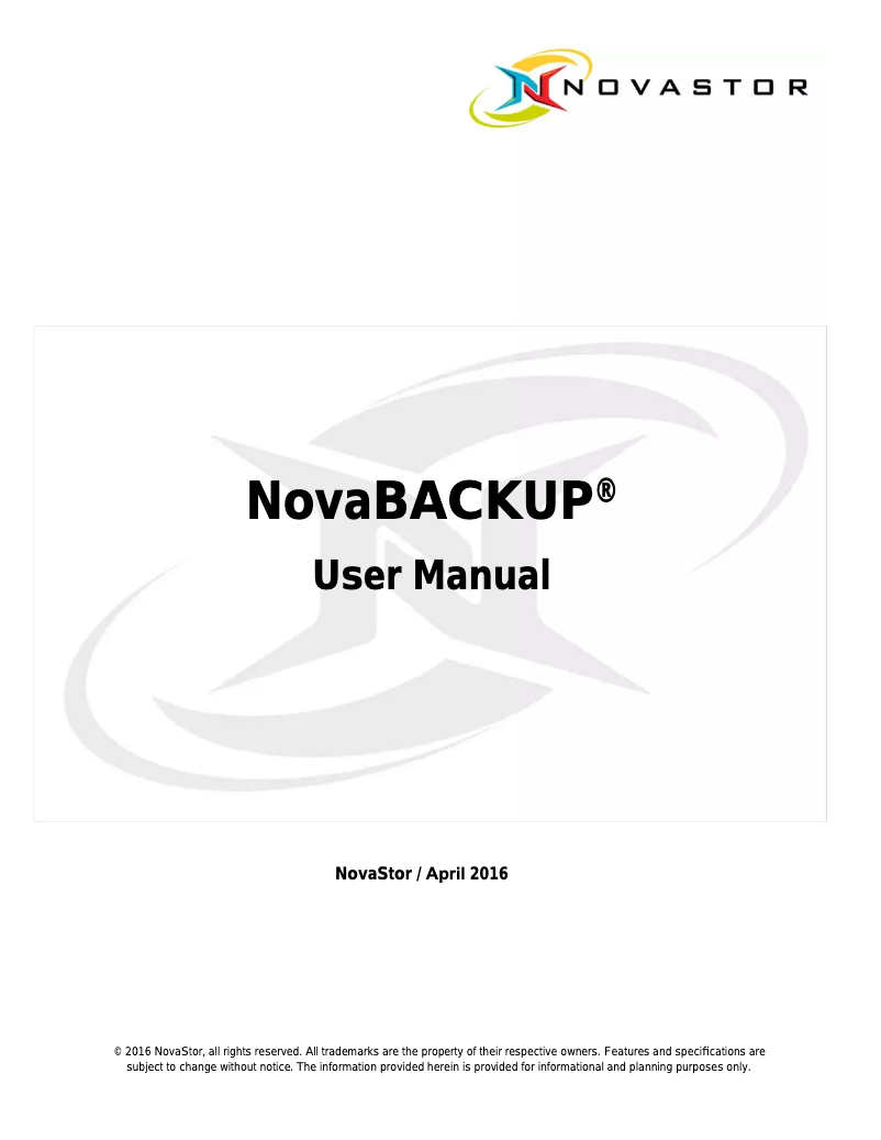Image de la première page du manuel de l'appareil NovaBACKUP PC