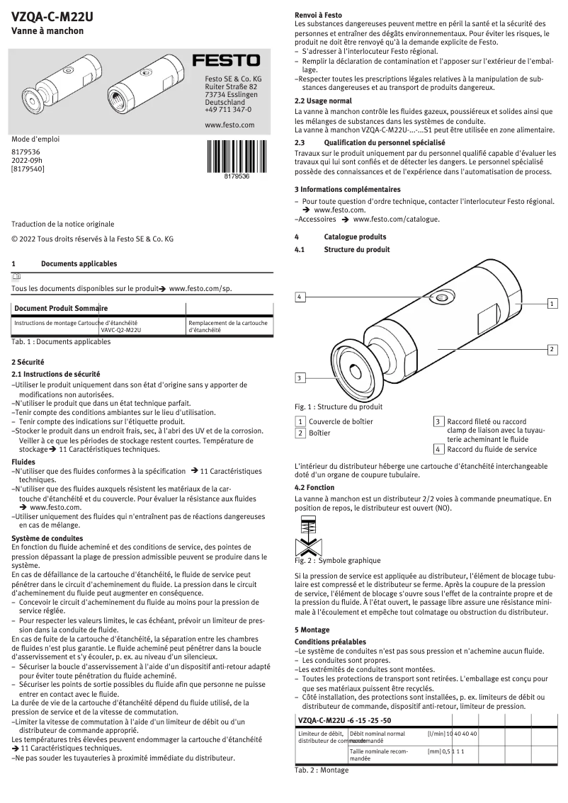 Page 1 de la notice Manuel utilisateur Festo VZQA-C-M22U-6-GG-V4V4S1-4