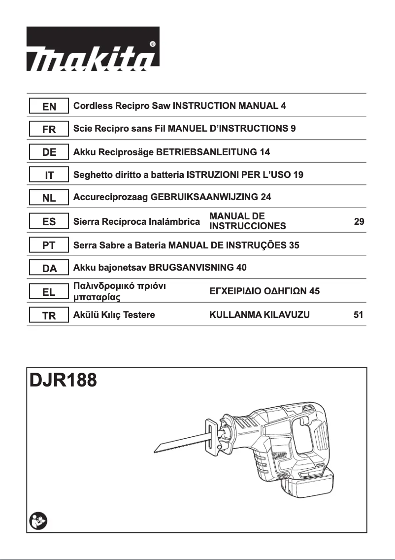 Page 1 de la notice Manuel utilisateur Makita DJR188Z