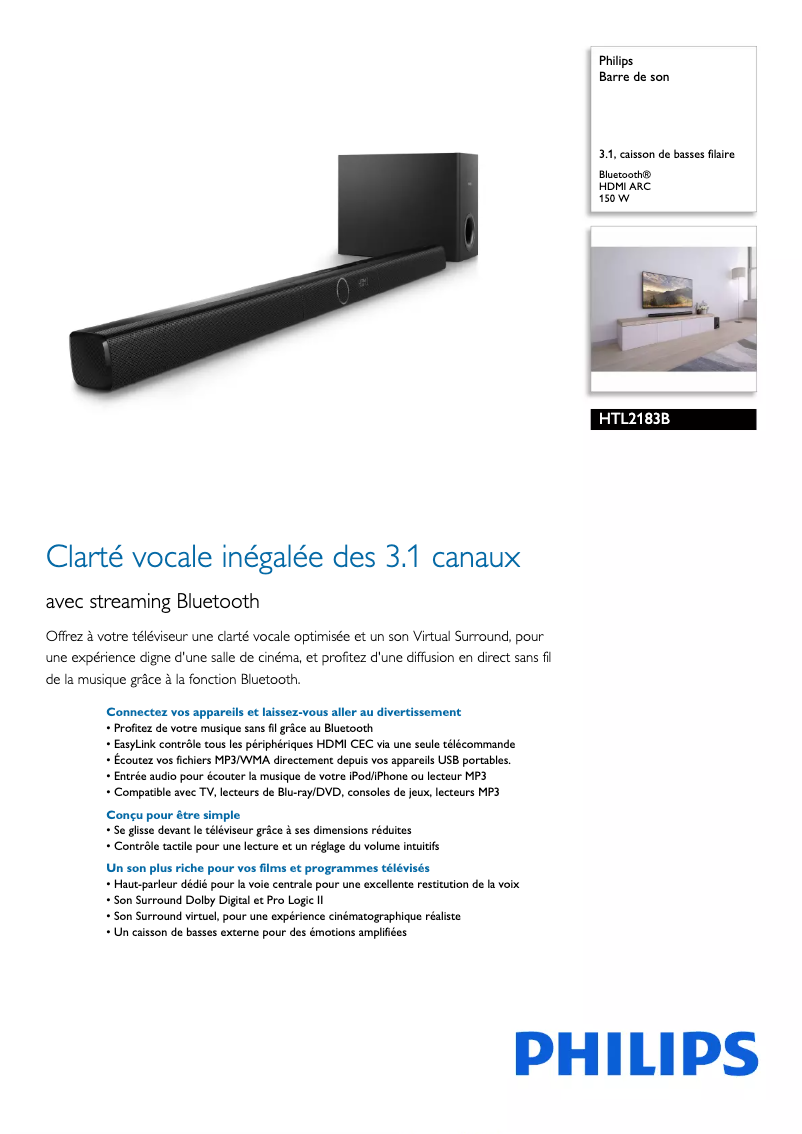 Page n°1 - Fiche technique Philips HTL2183B