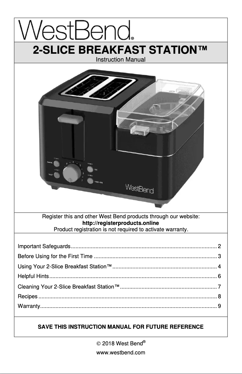 Page 1 de la notice Manuel utilisateur WestBend 78500