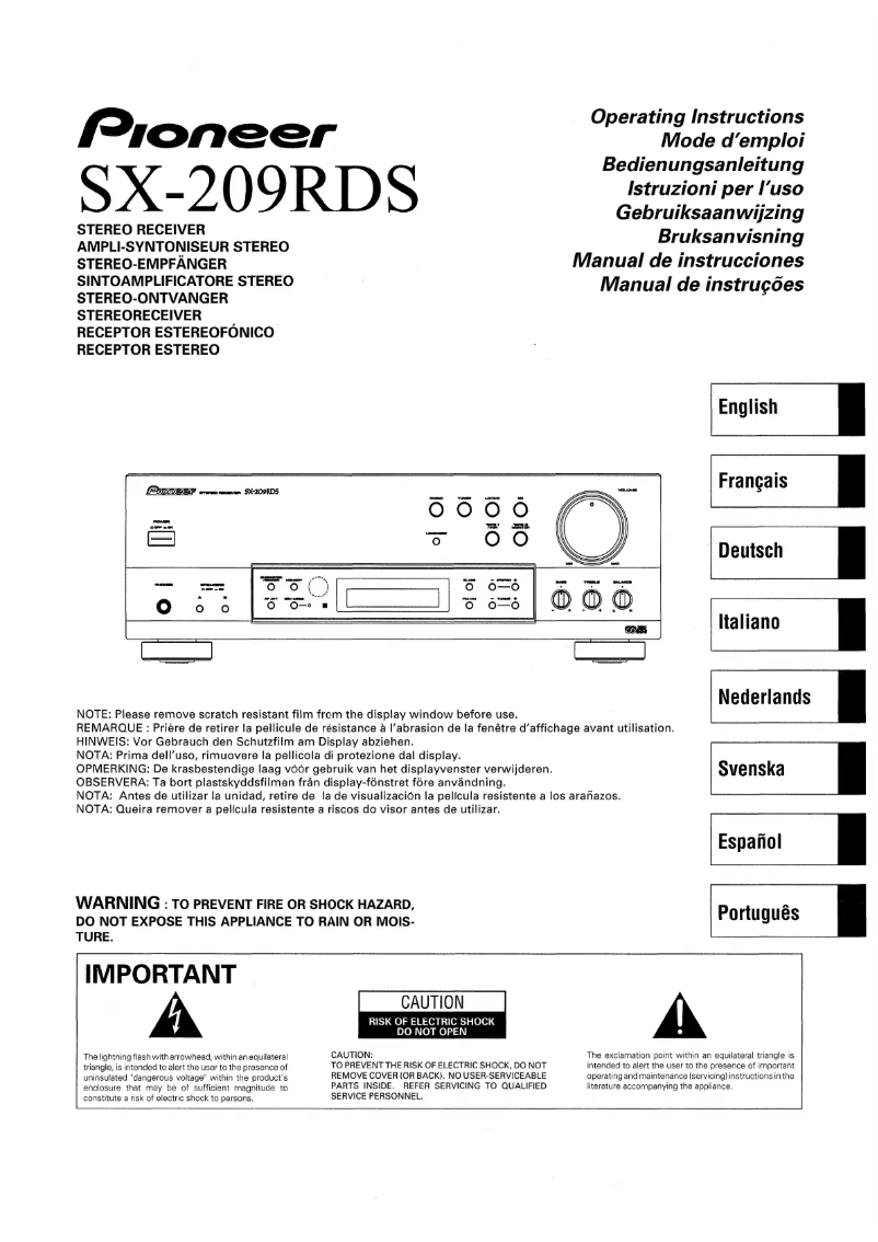 Image de la première page du manuel de l'appareil SX-209RDS