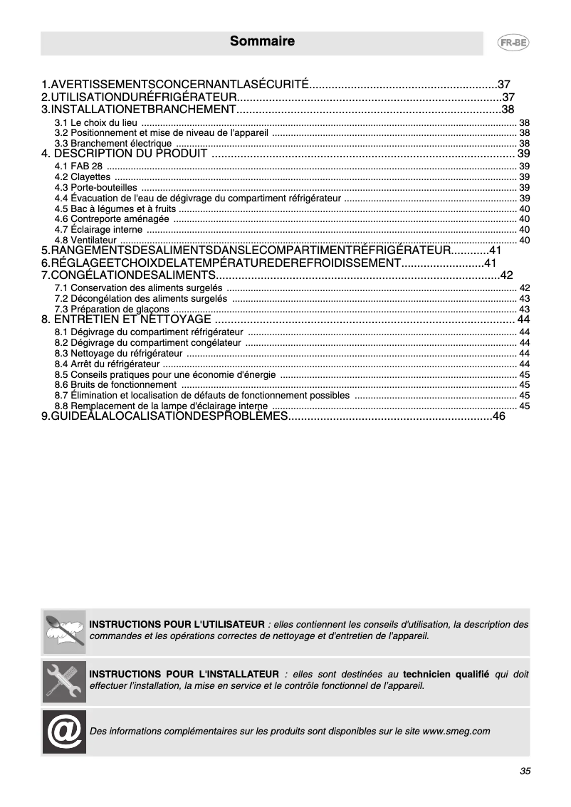 Page 1 de la notice Manuel utilisateur Smeg FAB28RBV2