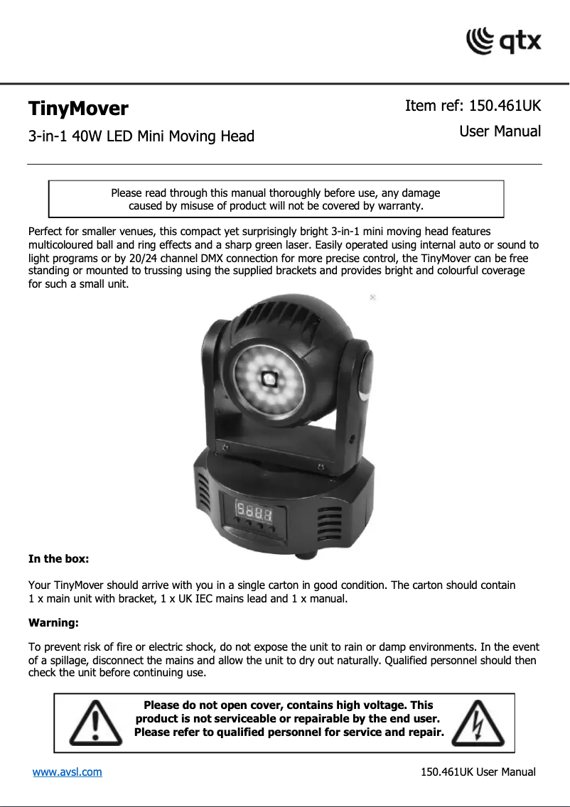 Page 1 de la notice Manuel utilisateur Qtx TinyMover