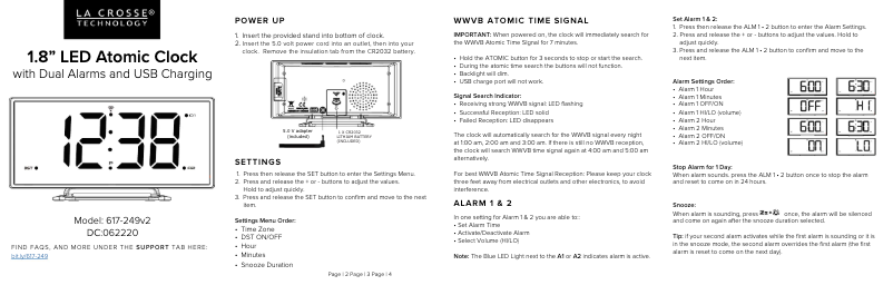 Page 1 de la notice Manuel utilisateur La Crosse Technology 617-249V2