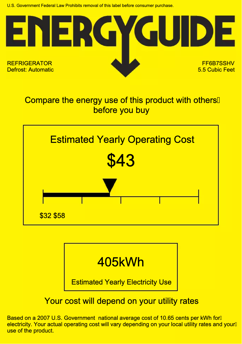 Page 1 de la notice Label énergétique Summit FF6B7SSHV