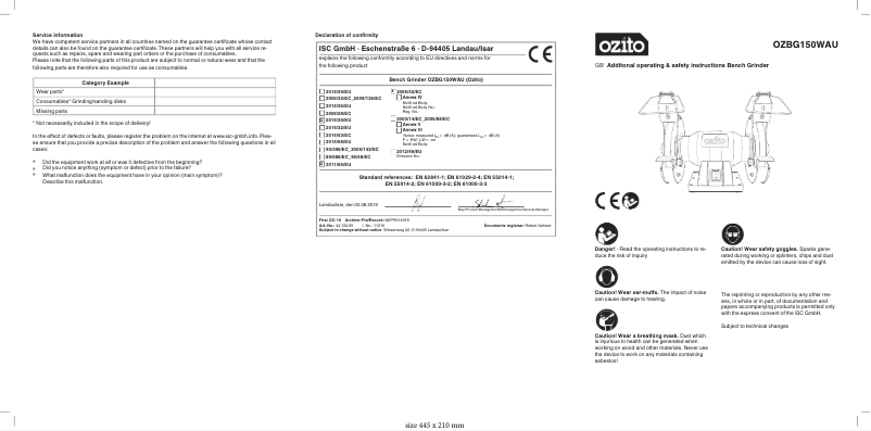 Image de la première page du manuel de l'appareil OZBG150WAU
