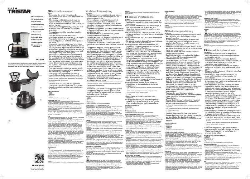 Page n°1 - Manuel utilisateur TriStar CM-1245PR