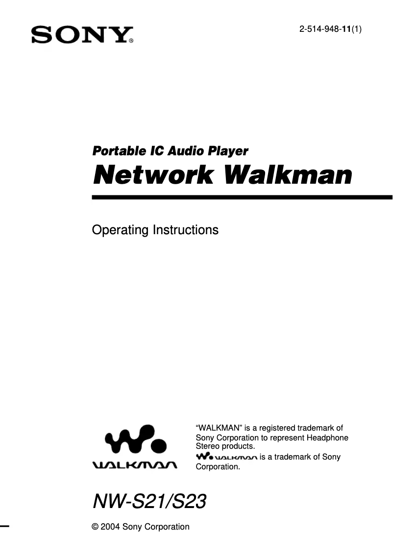 Page n°1 - Manuel utilisateur Sony Walkman NW-S23