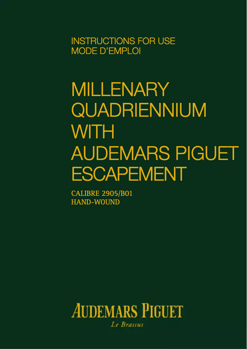 Image de la première page du manuel de l'appareil Millenary 26149OR.OO.D803CR.01