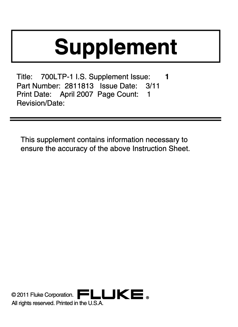 Page 1 de la notice Mode d'emploi Fluke 700LTP-1