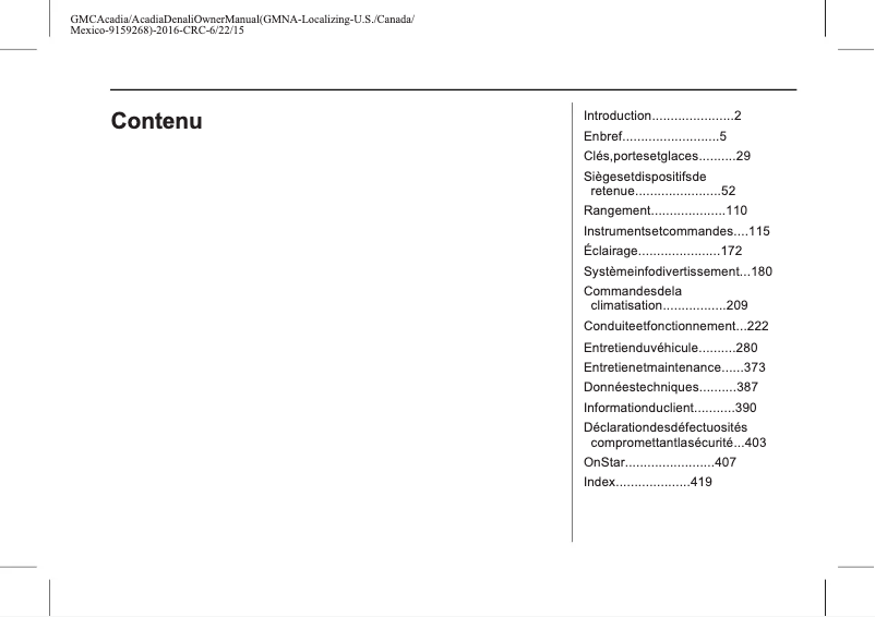 Imagen de la primera página del manual del dispositivo Acadia (2016)