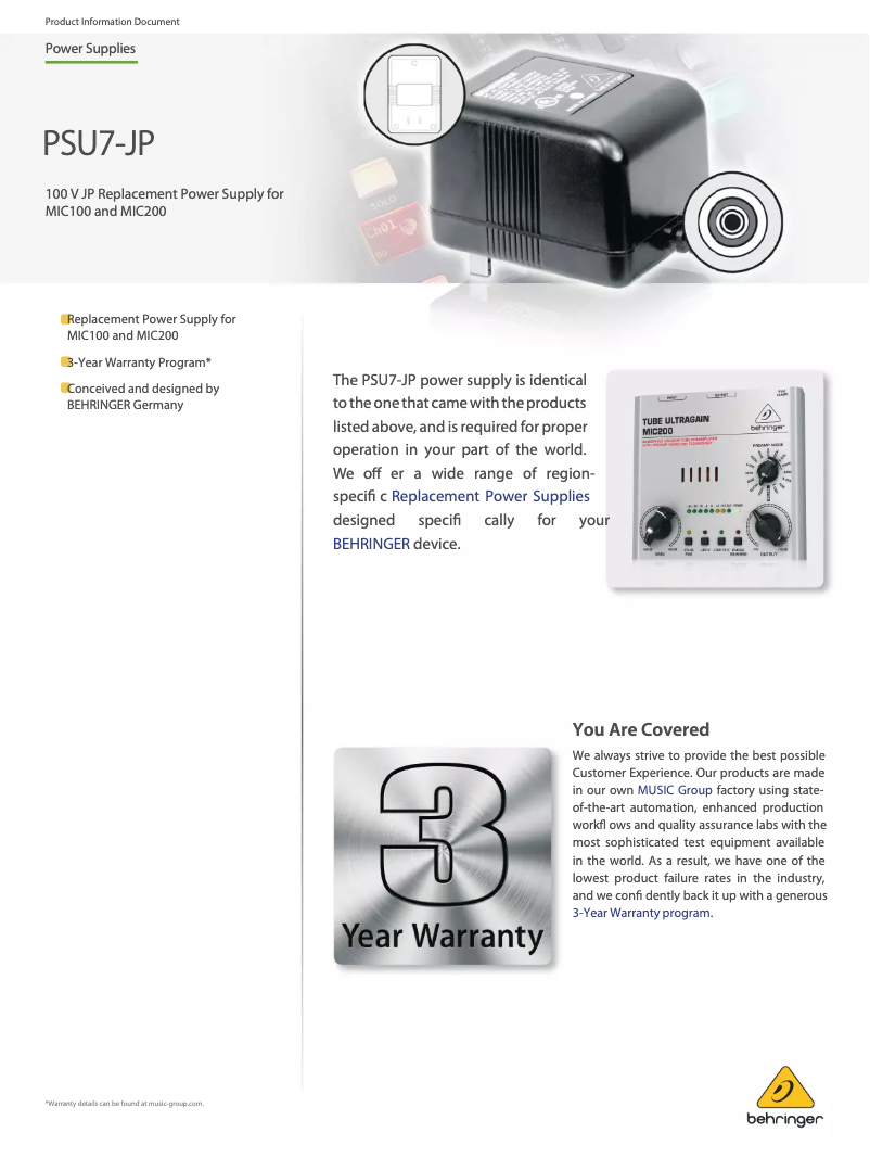 Page 1 de la notice Manuel utilisateur Behringer PSU7-JP
