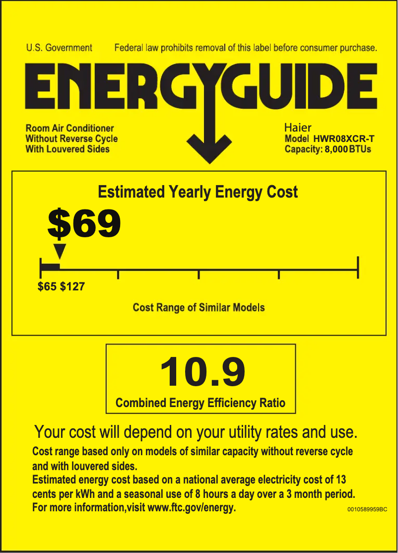Page 1 de la notice Label énergétique Haier HWR08XCR-T