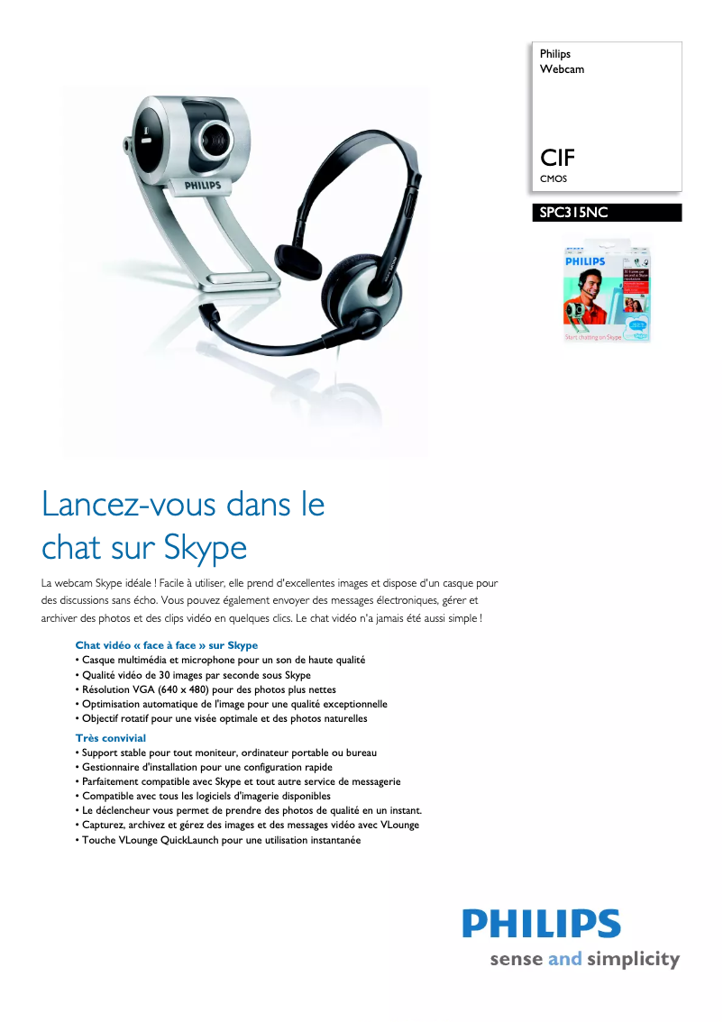 Page 1 de la notice Fiche technique Philips SPC315NC