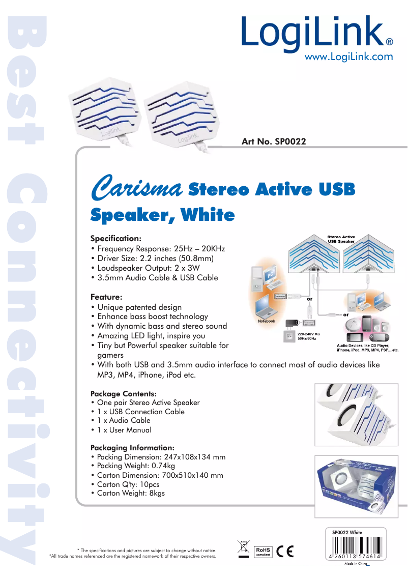 Page n°1 - Manuel utilisateur LogiLink Stereo Active Speaker SP0022
