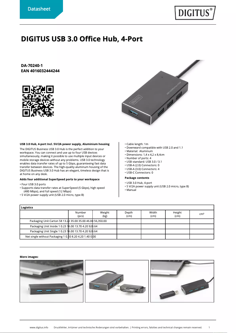 Page 1 de la notice Fiche technique Digitus DA-70240-1