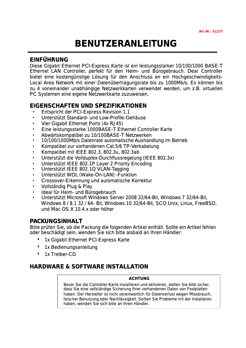 Page 1 de la notice Manuel utilisateur InLine 51127I
