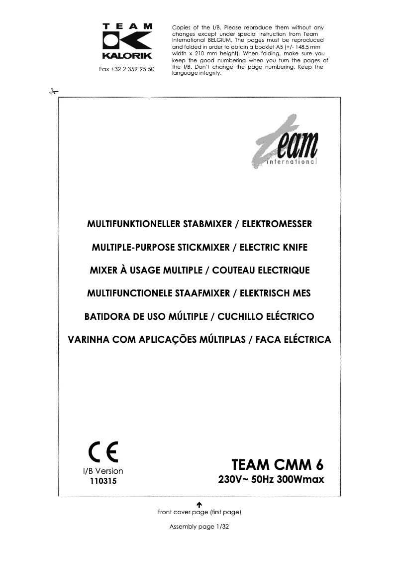 Page 1 de la notice Manuel utilisateur Team CMM 6