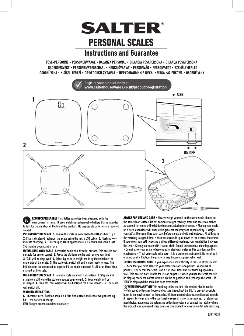 Page 1 of the manual User Manual Salter 9222 BK3R