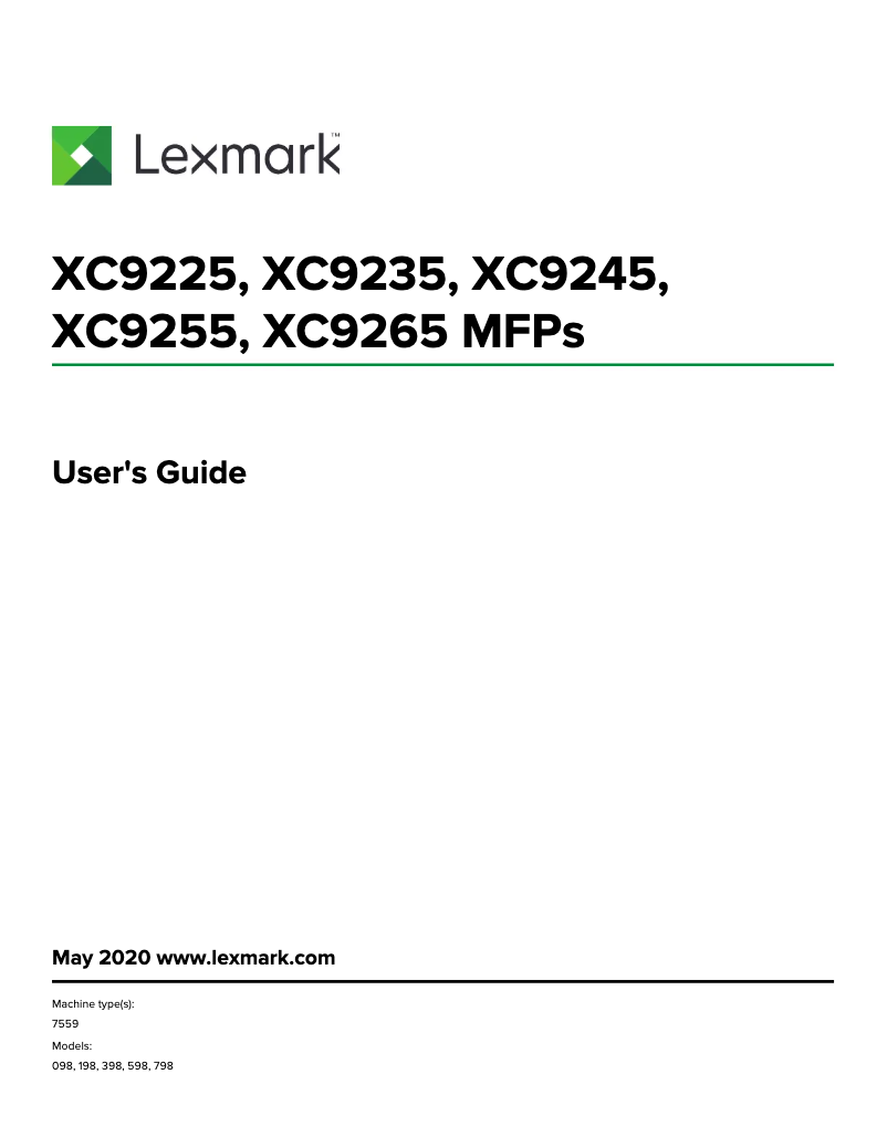 Page 1 de la notice Manuel utilisateur Lexmark XC9255