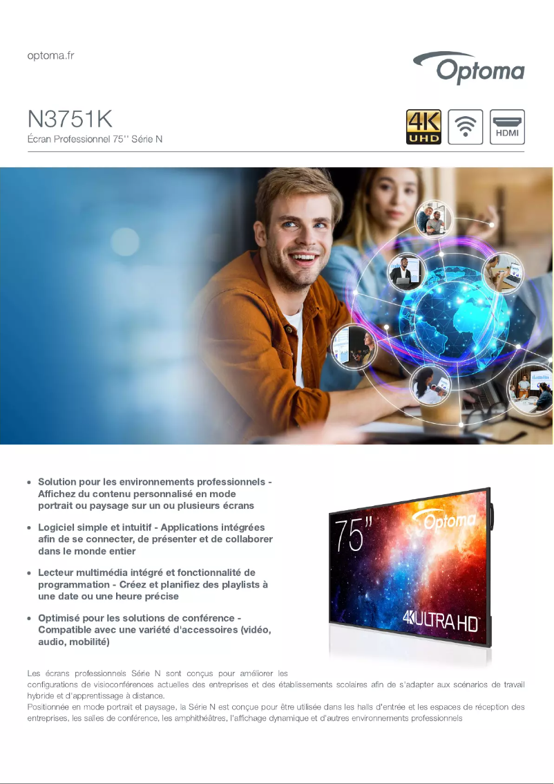 Page 1 de la notice Fiche technique Optoma N3751K
