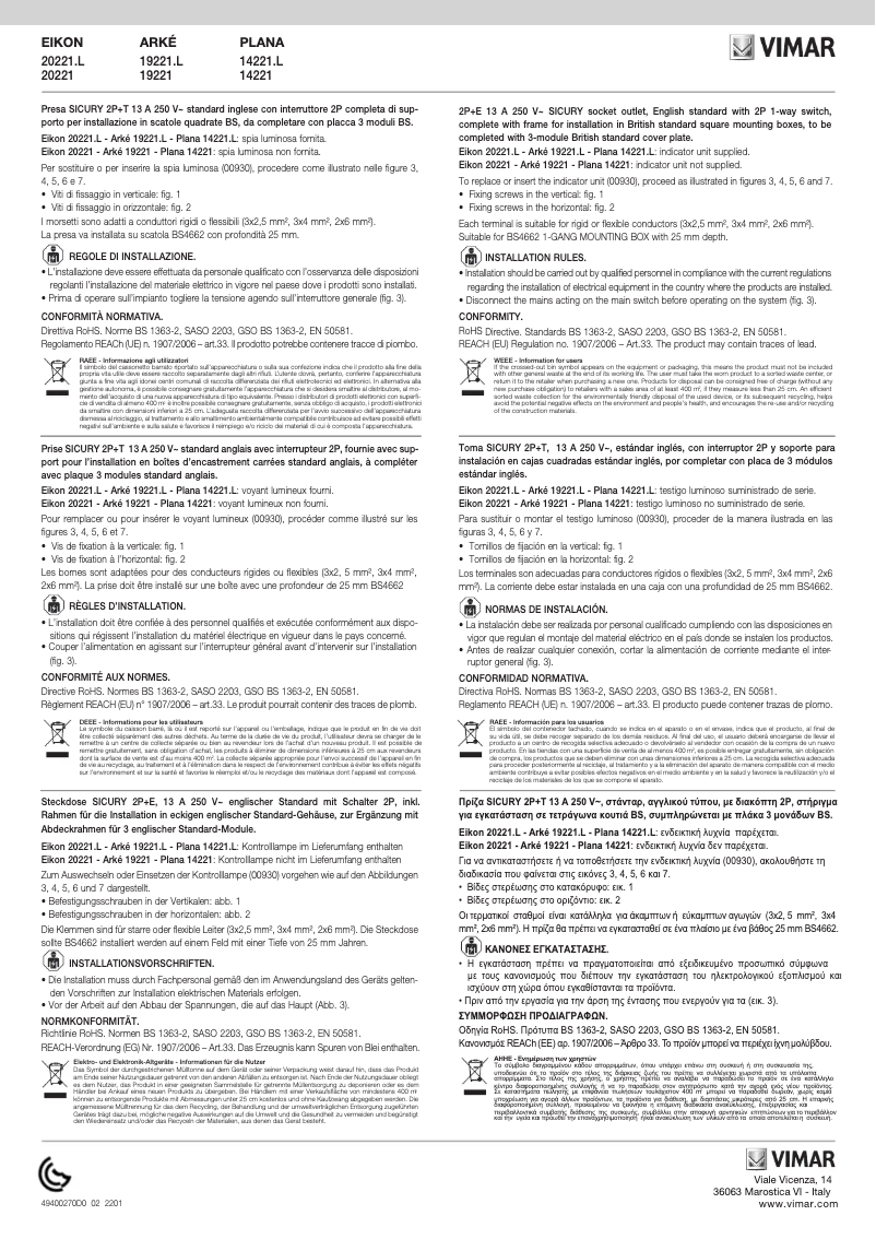 Page n°1 - Manuel utilisateur Vimar 14221