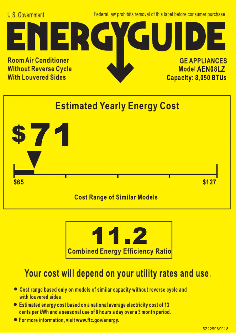 Page 1 de la notice Label énergétique GE AEN08LZ